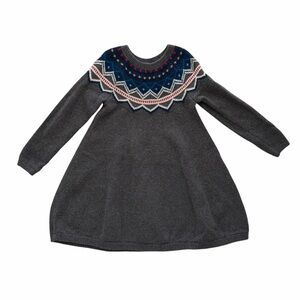 Hanna Andersson Charcoal Dress with Navy and Crimson Details